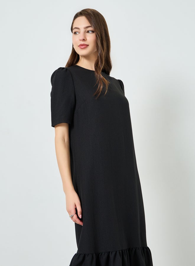 Women Shift Midi Dress with Short Sleeves
